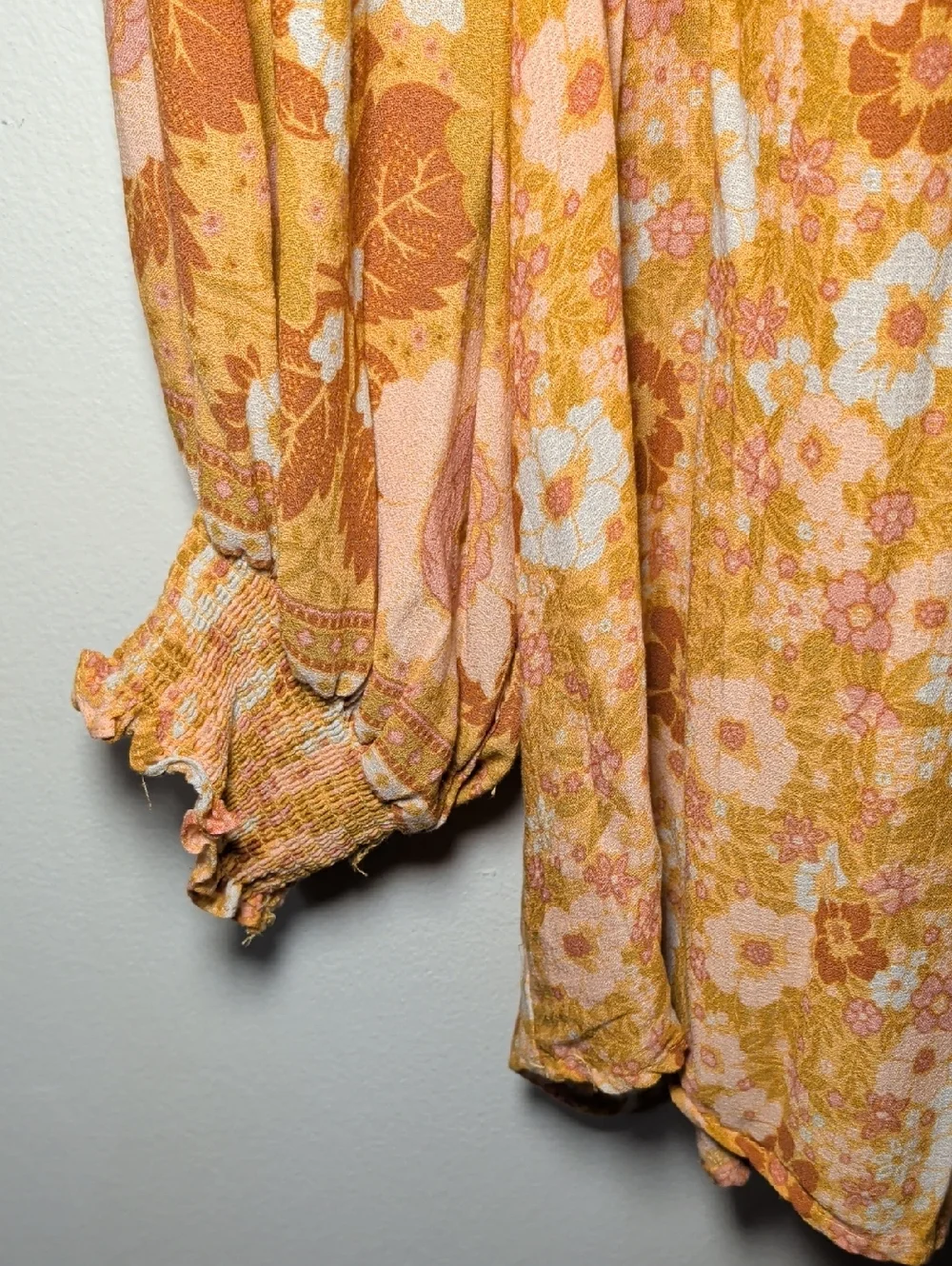 Spell & the Gypsy Anne Blouse Peach Pink Boho Floral Peasant Top Women's Size L* - Picture 3 of 5